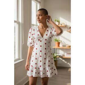 RHODE Mariana White Red Mini Floral Cotton Dress Size 8